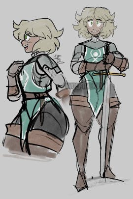 A digital drawing featuring 2 sketches of my DnD OC Avelyn Redmane. 