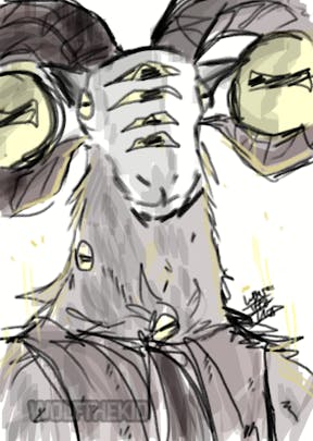 A digital sketch of the Elden Ring Nightreign boss Libra, Creature of Night — a goat creature with many eyes.