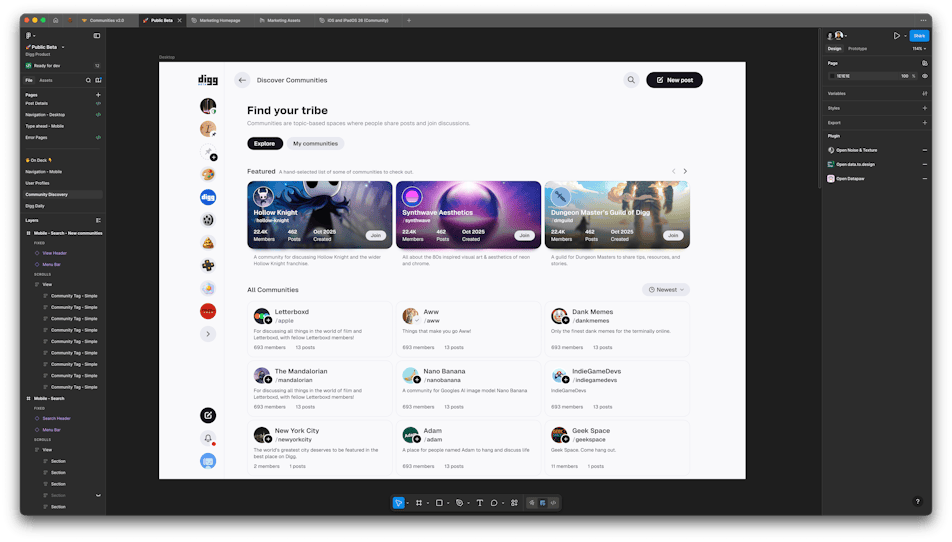 Explorations of the community discover page on desktop