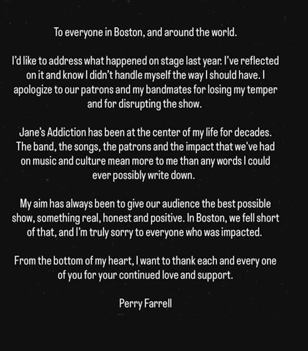 Jane’s Addiction breakup statement