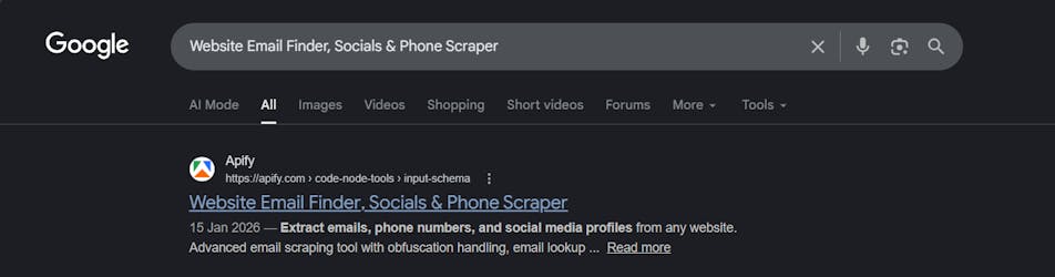 Website Email Finder Google Search Result