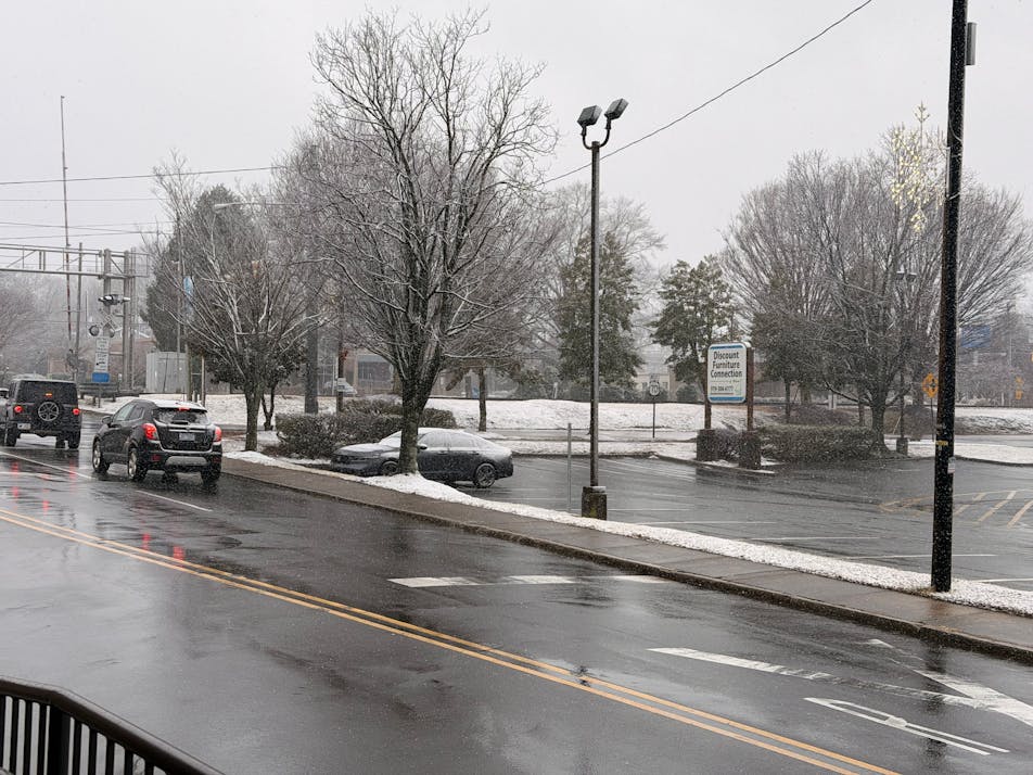 Downtown Mebane, NC with a light dusting of snow.