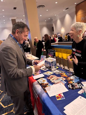 MP Anderson at the XXVIII Triennial Congress of Ukrainian Canadians, russian Embassy Protestors' table.