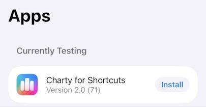 TestFlight screenshot showing the first beta build for Charty 2.0