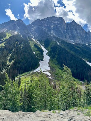 Photo of a mountain with a bit of snowmelt