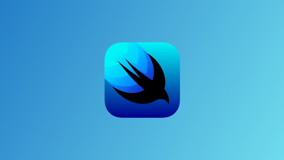 An illustration from Apple depicting the SwiftUI logo against a blue gradient background.
